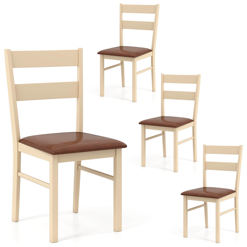 Wooden Dining Chair With Rubber Wood Frame Padded Seat For Kitchen, 4