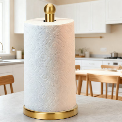 Stainless Steel Paper Towel Holder Stand With Weighted Base For One-Handed Use, Fits Standard And Jumbo Rolls, No Drill Countertop Design For Kitchen And Bathroom