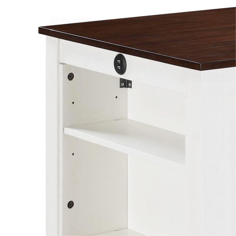 Table de salle à manger à hauteur de comptoir 36 po avec ports USB et tablettes, H 35,5 po x L 36 po x l 28 po, Noyer/blanc