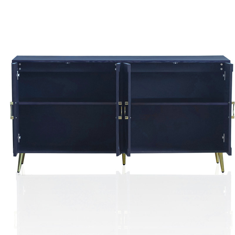 Navy Blue 4 Door Wooden Cabinet Sideboard Buffet Server With Adjustable Shelf For Office, Living Room, Entryway, Hallway, Kitchen And Dining Place Modern In Matte Dining, Room