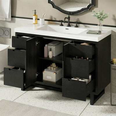 47.2" Modern Freestanding Bathroom Vanity With Smc Sink Top, 2 Doors 6 Soft-Close Drawers, Large Storage  – Epa/Upc Certified