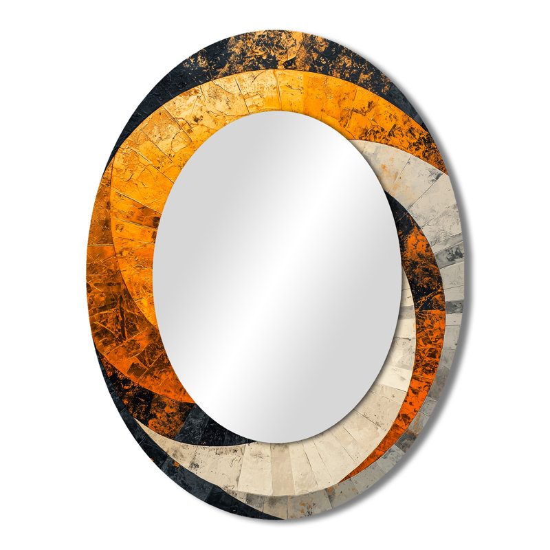 Black Golden Vortex Geometric Spiral II - Black Modern Oval Wall Mirror, 43" x 33"