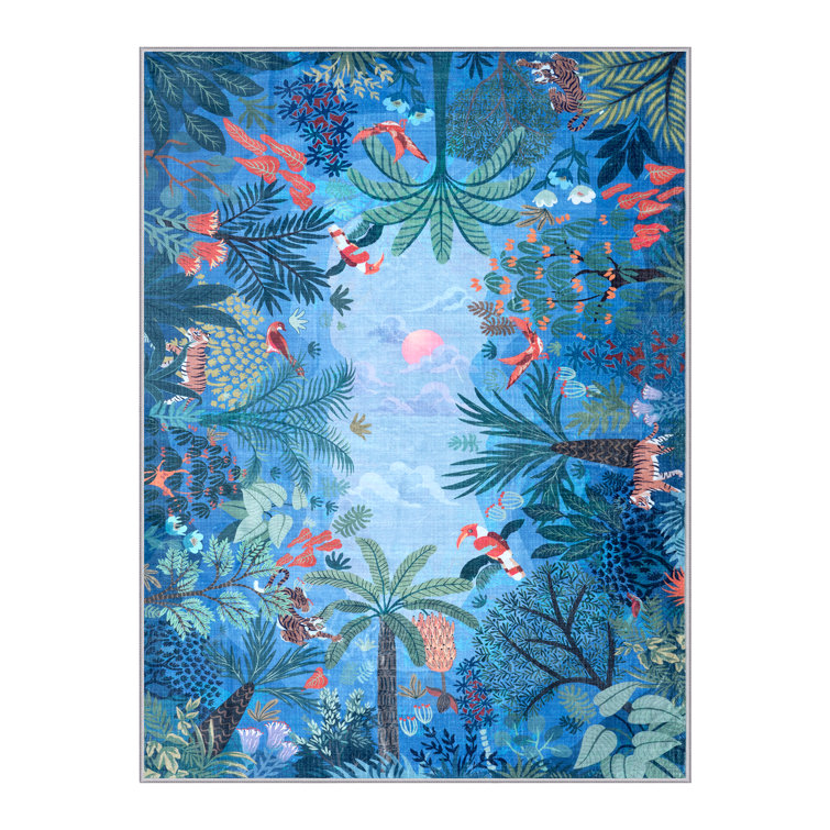 Jungle Animal Print Washable Area Rugs for Bedroom Aesthetic, Non Slip Boho Carpet