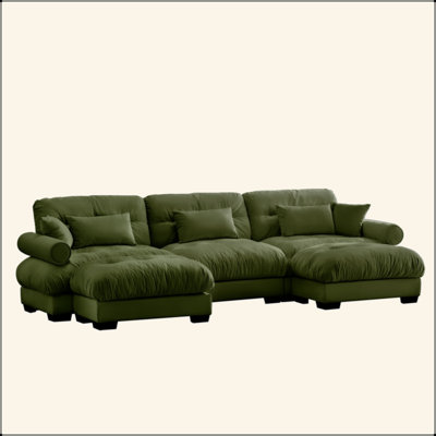 U Shape Modular Sectional Sofa Couch With Two Movable Ottomans, Modern 3 Seat Corner Sofa With Waist Pillows, Throw Pillows And Blostered Armrests, Convertible L Shaped Couch For Living Room