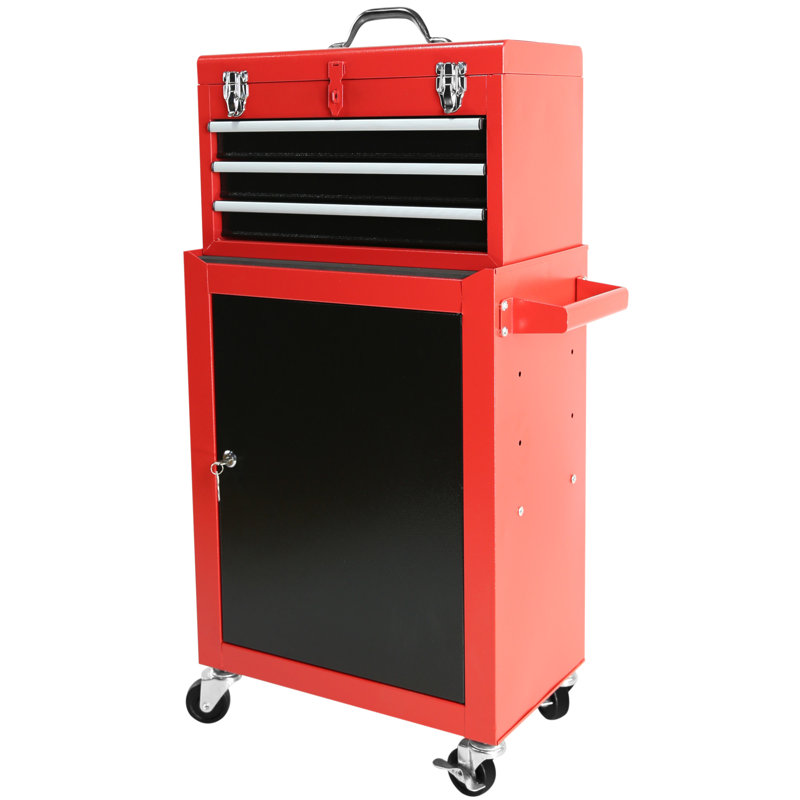 Rangement à outils pour atelier roulant: coffre à outils amovible à 3 tiroirs avec grande armoire de rangement et tablette réglable