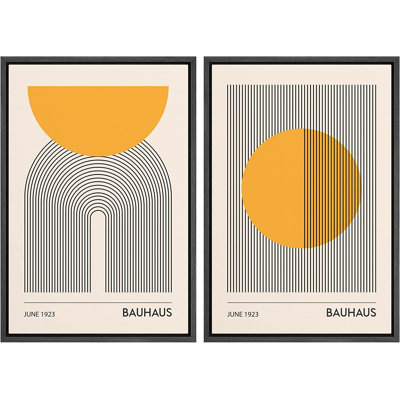 Mid Century Modern Boho Bauhaus Solar Sun Abstract Art Decor Framed On Canvas 2 Pieces Print