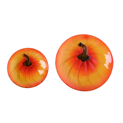 Glass 12 in. Orange Harvest Fused Pumpkin Plate Set of 2
