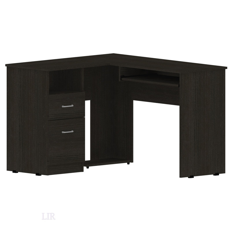 Bureau d'ordinateur en L à 1 tiroir et 2 tiroirs Wenge avec beaucoup de rangement et un espace de travail spacieux, parfait pour la maison et le bureau.