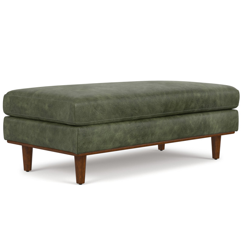 Morrison 49"W Large Upholstered Ottoman with Solid Wood Legs, Green