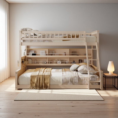 Twin XL Over Queen Bunk Bed With Integrated Shelving, Color-Changing Lights And Pegboard