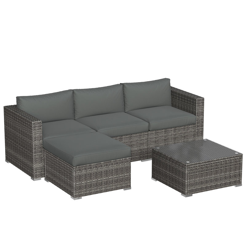 Ensemble de conversation modulaire pour 4 personnes avec coussins, Gris foncé