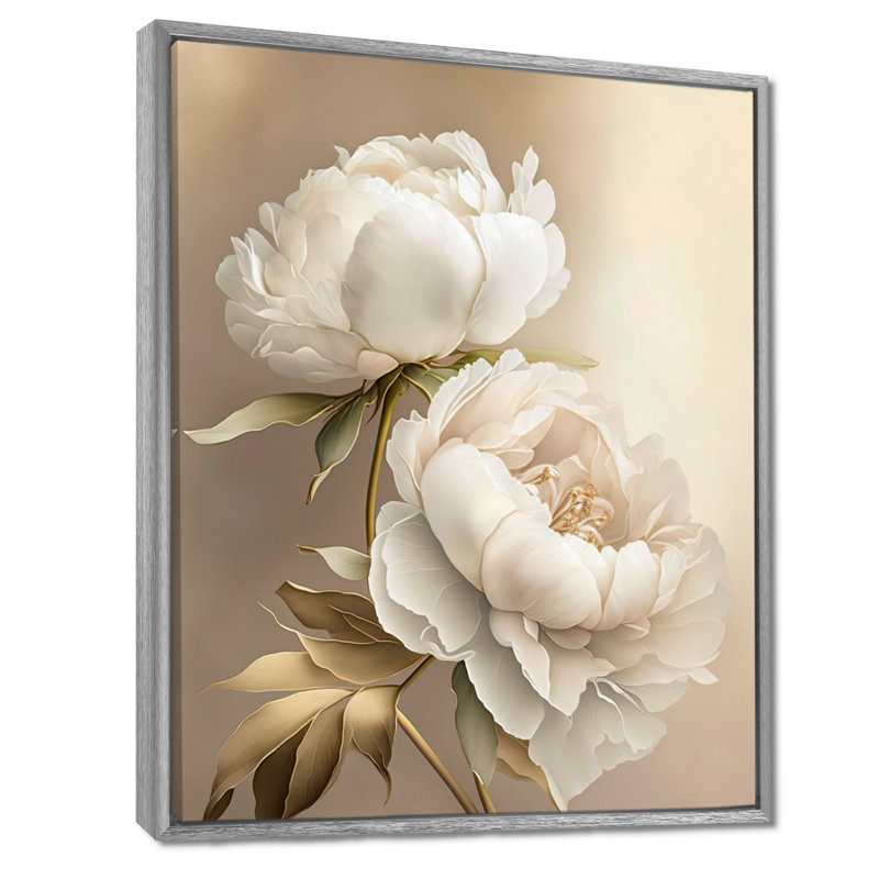 Fleur de pivoine II - pivoines, art mural, H 20 po x l 12 po, Encadrement argenté