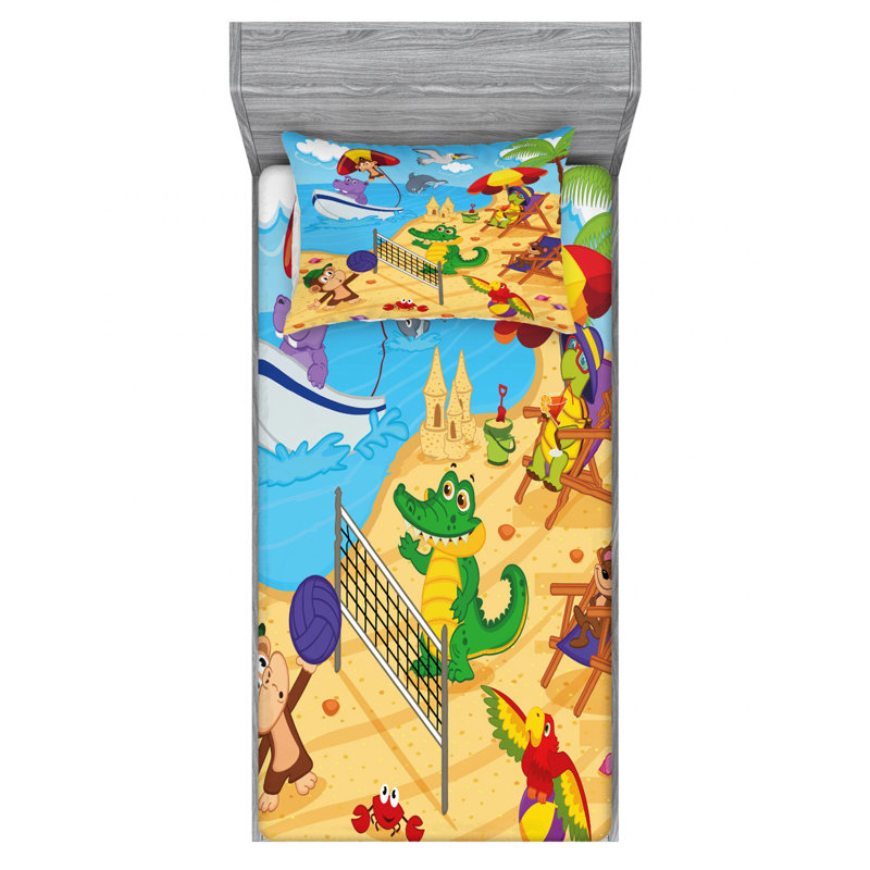 Ensemble de literie pour animaux animés play on beach, Ensemble de draps pour lit simple avec drap-housse