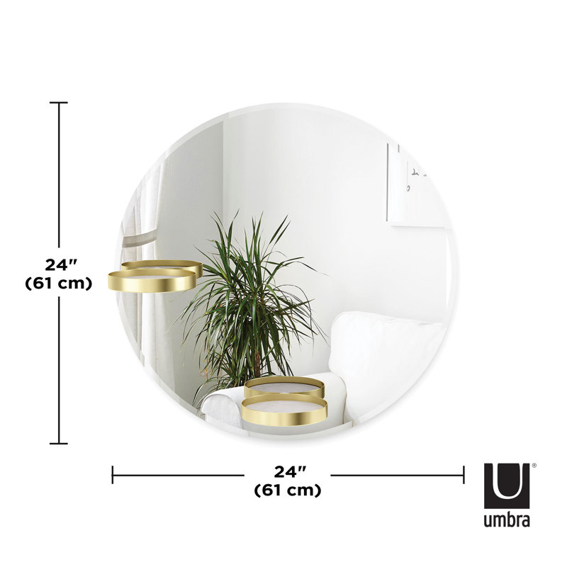 Frameless Round Wall Mirror with Brass Shelves