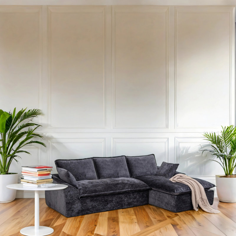 Canapé modulaire moderne sans os de 103 pouces, Chenille noir