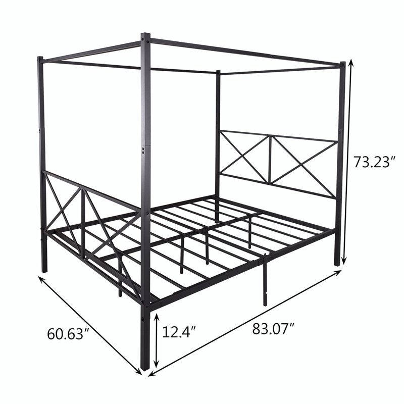 Elanny Four Poster Bed Metal Canopy Bed Frame, Platform Bed Frame with X Shaped Frame, Queen
