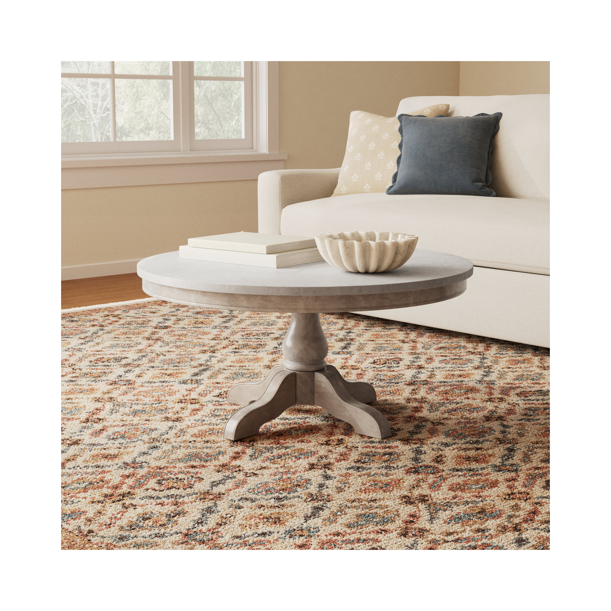 Aberdale Coffee Table, Distressed Ivory Top/Sandalwood Beige Base