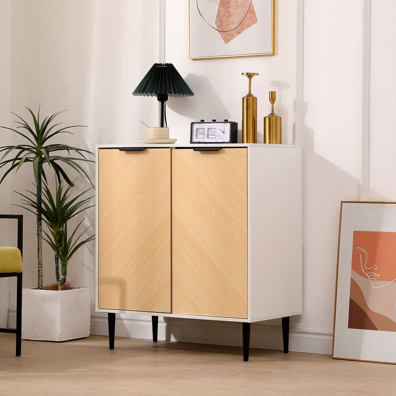 Walnut Black Sideboard Rectangle Accent 2 Door Cabinet, White
