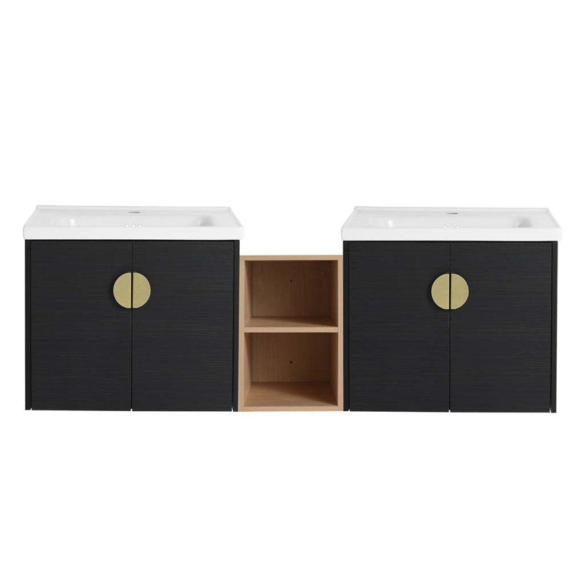 Meuble-lavabo à fermeture en douceur 60 po avec lavabo, Noir