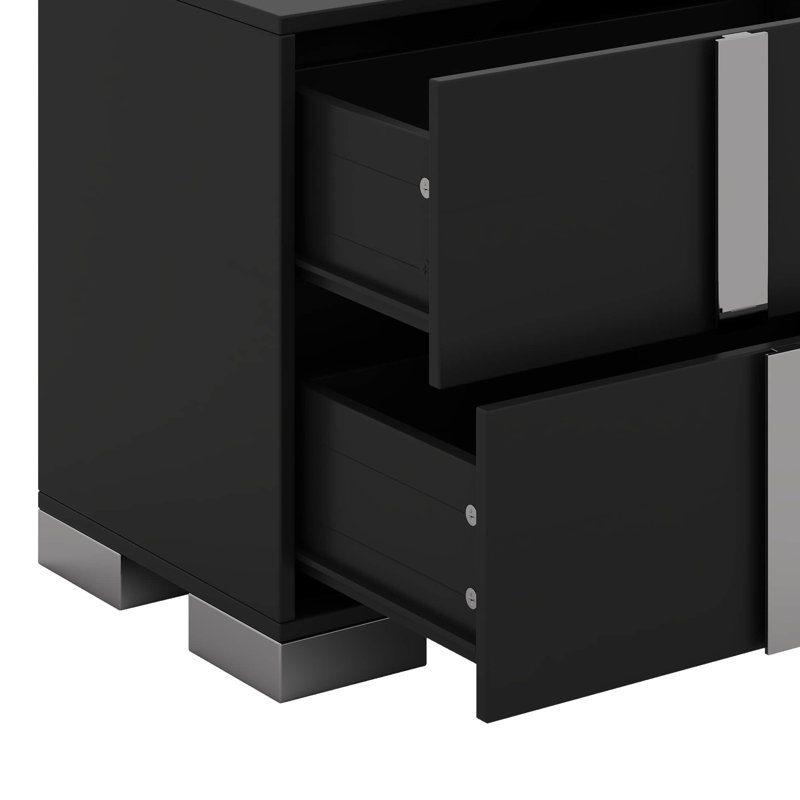 Table de chevet de luxe avec 2 tiroirs de rangement, table de chevet simple et généreuse avec poignée, Noir