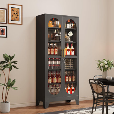 74.8" Tall Metal Curio Cabinet, Display Cabinet with Glass Door, 6 Tier Liquor with 5 Adjustable Shelves, Locking Display Case for Collectibles, Showc by Mercer41