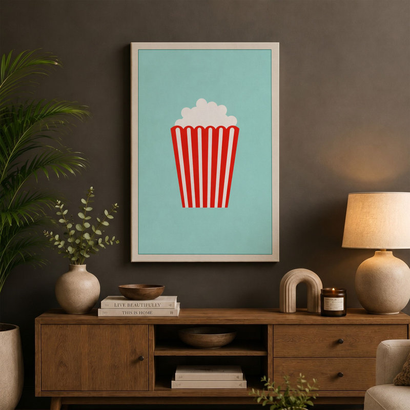Pop Art Popcorn Modern 1 Piece Wrapped Canvas Wall Art, 36x24 - 91.4 x 61.0 cm, Teal Border
