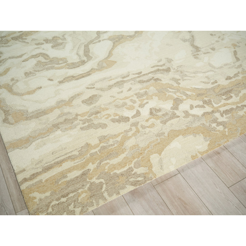 Cortero Hand Tufted Wool Abstract Area Rug, Rectangle 12' x 15', Gold/Ivory