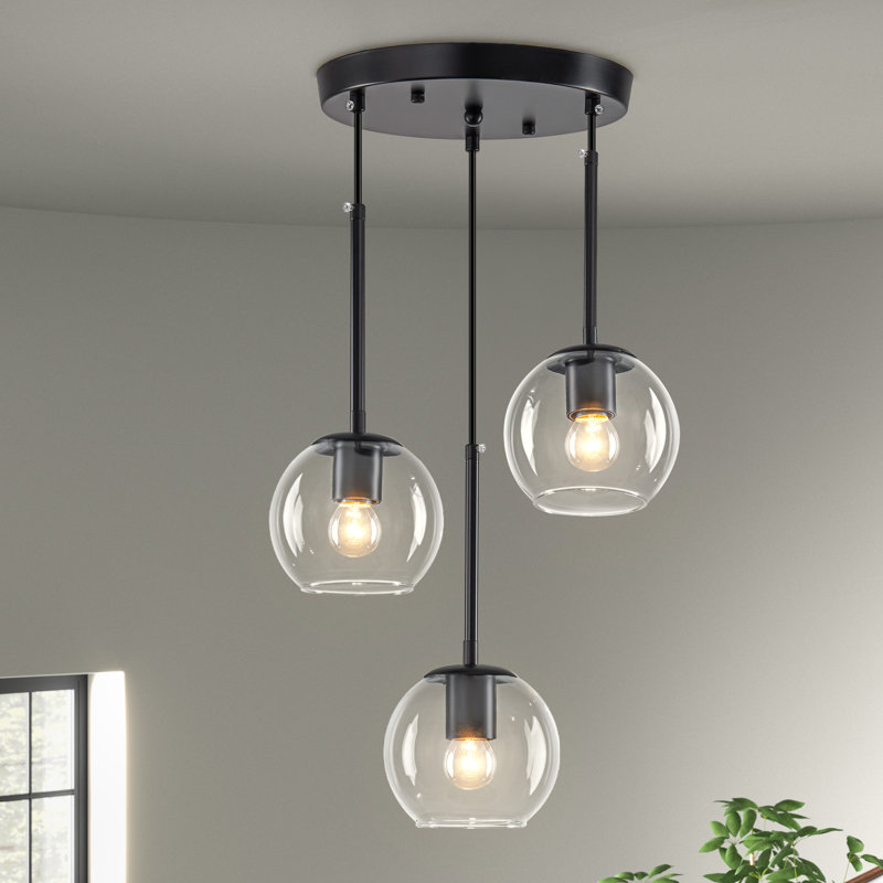 3-light Farmhouse Cluster Pendant, Black