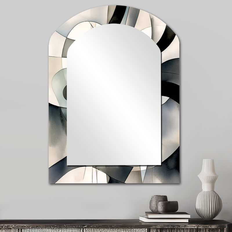 Abstract Neutral XIII - Geometric Asymmetrical Large Mirror, Modern Arch Unique Wall Mirror Decor, Printed Metal Art