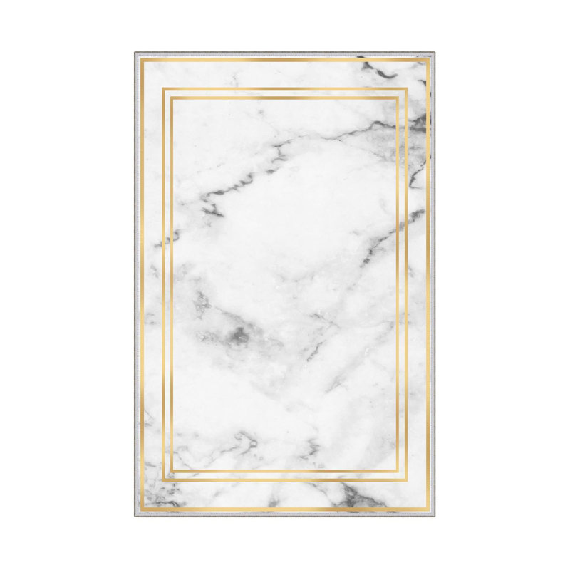 Jardine Machine Made Power Loomed Polyester Area Rug in White/Gold, Rectangle 3'3" x 4'11"