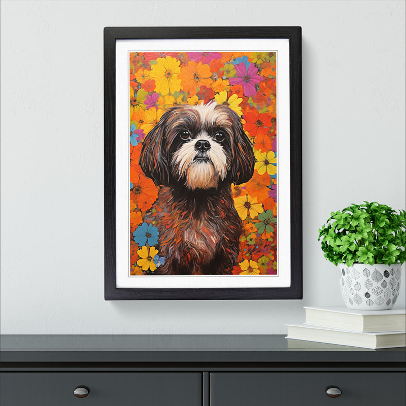 Shih Tzu Colour Field - Single Picture Frame Print on Wood, 34cm H x 25cm W x 2cm D, Black