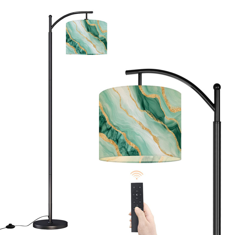 Lampe sur pied à arc avec abat-jour réglable en marbre vert abstrait avec accents dorés et veines blanches Lampe sur pied à 3 températures de couleur à intensité variable avec interrupteur au pied pour chambre à coucher