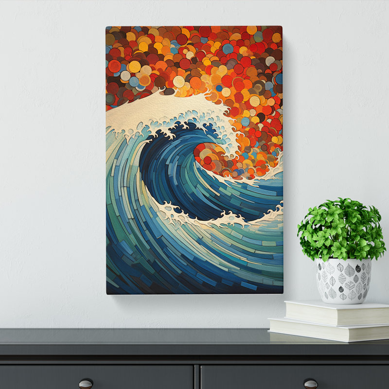 Wave Japanese Cubism Art - Wrapped Canvas, 76cm H x 50cm W x 3cm D