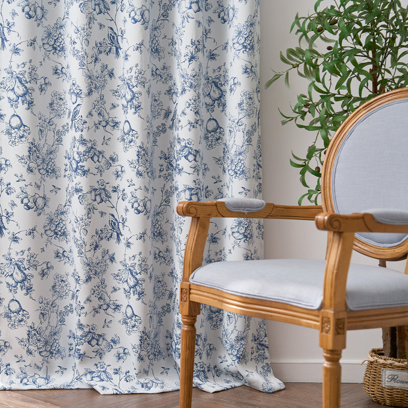 Blackout Floral Rod Pocket Curtains, 50" W x 84" L, Floral Blue