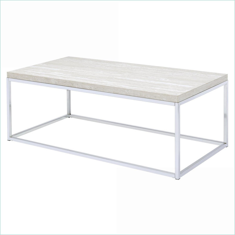 Table basse moderne à base chromée avec plateau en panneau de particules, facile à assembler pour les espaces de salon