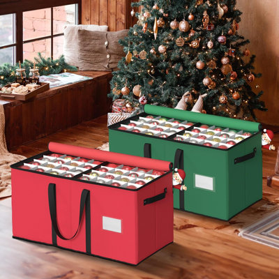thumbnail image 2 of Patiobay Christmas Ornament Storage Box With 8 Trays - Stores Up To 128 Holiday Ornaments, Christmas Storage Container With Side Pocket, Adjustable Dividers, Card Slot, Tear-Proof Fabric - Green 2 of 10