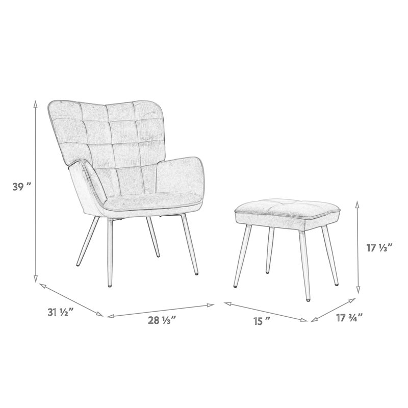 Trishika Velvet Wingback Chair with Ottoman, Green Velvet