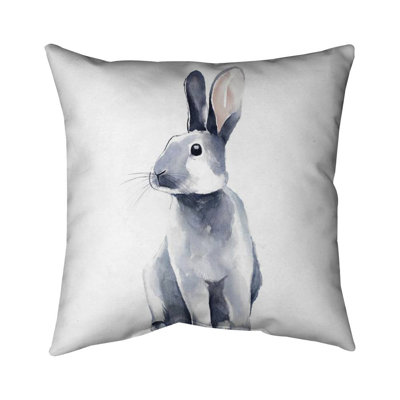 Gray Curious Rabbit Outdoor Throw Pillow | Home Decor Accent