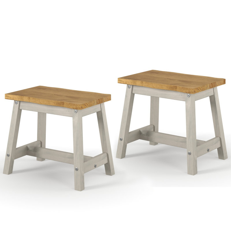 Ensemble de 2 tabourets de cuisine en bois Doncella | Latitude Run®, Gris délavé