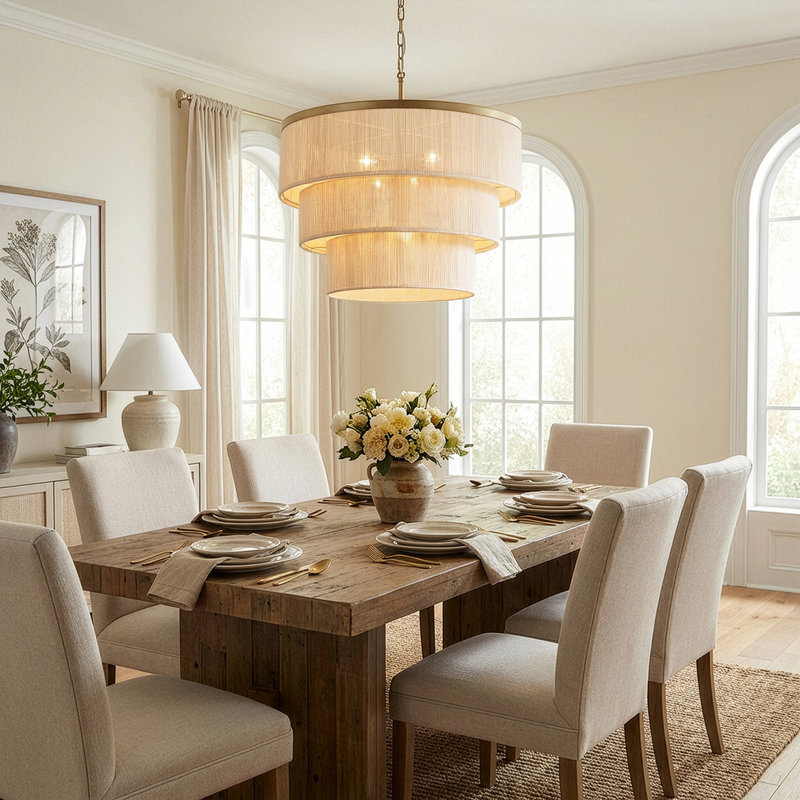 24" 5-Light Tiered Rope Drum Chandelier, Gold