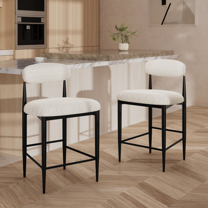 Velora 25.8" H Upholstered Counter Stool with Metal Frame (Set of 2), Beige