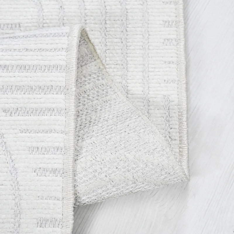 Tapis blanc en polyester moderne Rina facile à nettoyer, 6,5 pi x 6,5 pi