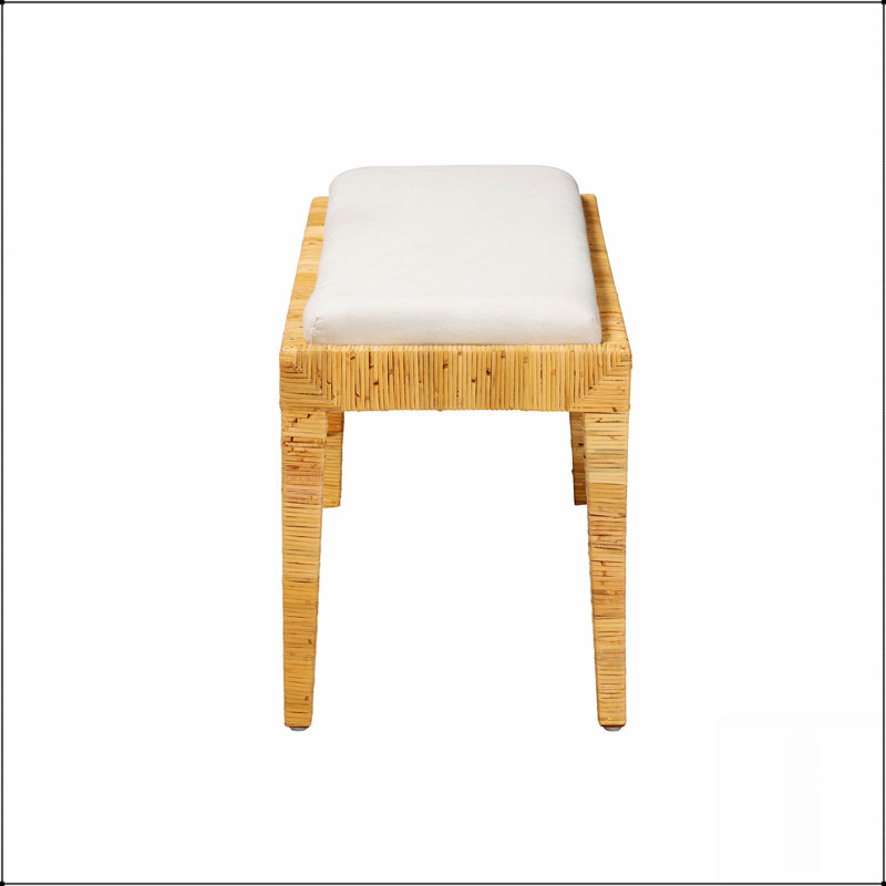 Banc moderne Boho avec mousse moelleuse, revêtement en tissu doux et structure en acajou durable pour des sièges polyvalents