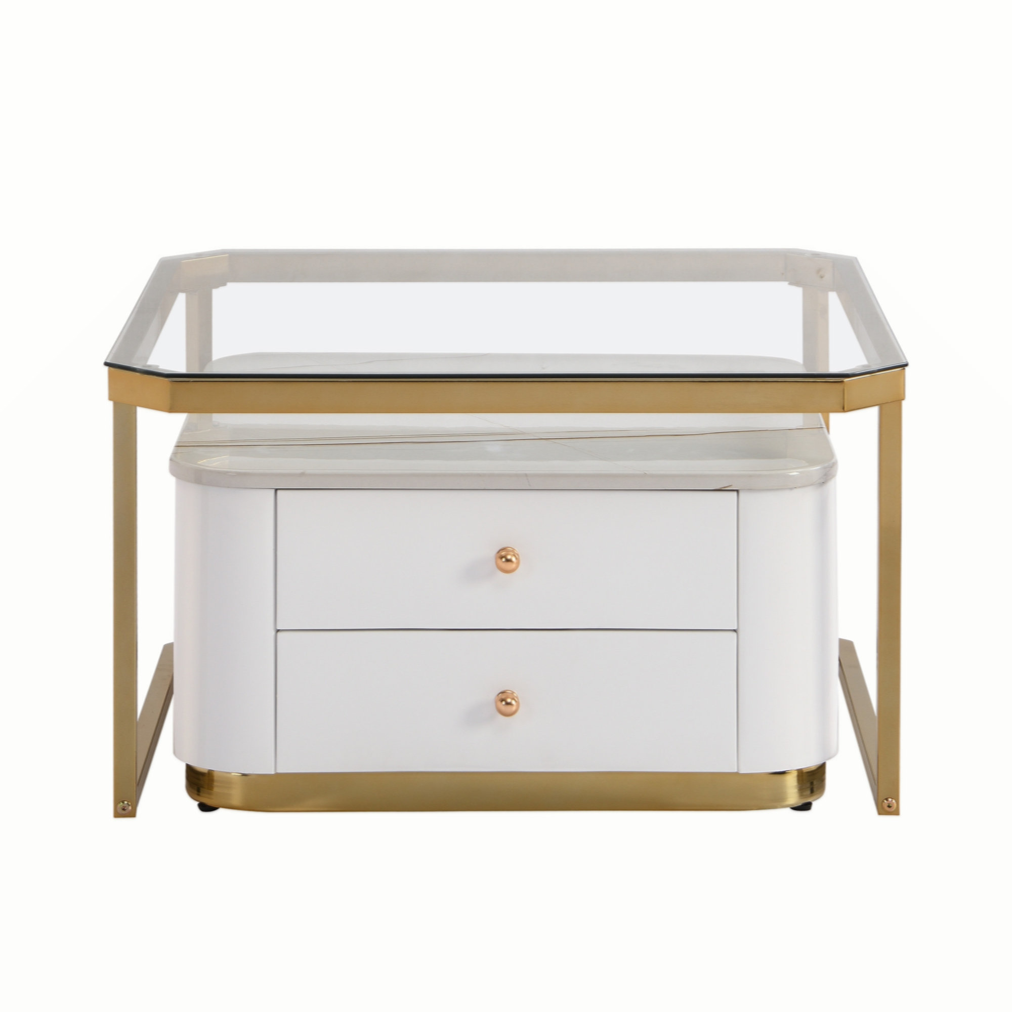 Mercer41 Modern 2 Pieces White Square Nesting Coffee Table With Drawers ...