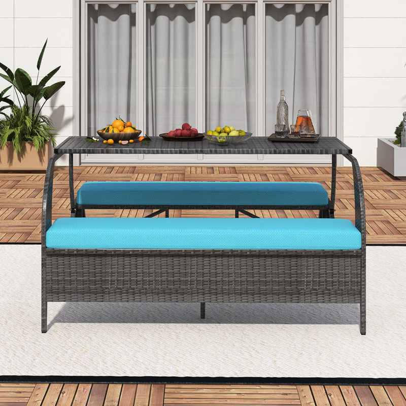 Outdoor Loveseat That Converts To Four Seats And A Table, Blue