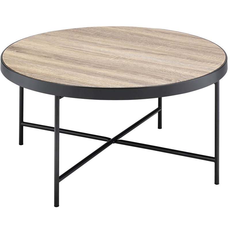 Table basse en X avec support à barre transversale, gris et noir, finition chêne vieilli aspect noir
