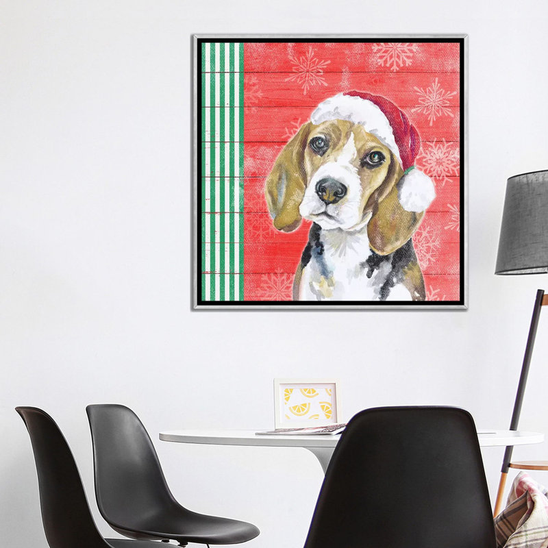 "Holiday Puppy I" par Patricia Pinto, reproduction d’art, H 37 po x l 37 po x P 1,5 po, Toile avec cadre argenté