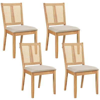 Ensemble de 4 chaises de salle à manger en rotin, chaises de cuisine rembourrées avec dossier incurvé