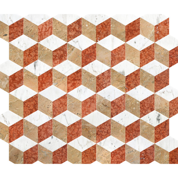 , White Gold Red Natural Hexagon Water - Jet Polished Marble Tiles, Ideal For Residential Lobby Wall And Floor, 12 Pieces Per Box, Each With Variation