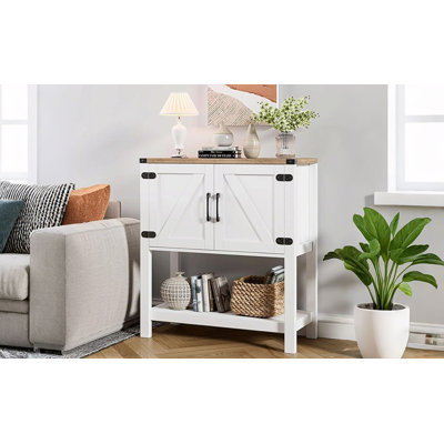 Farmhouse Accent Chest Coffee Bar Table with 2-Door Cabinet, Kitchen Storage Cabinets with Open Shelf, Coffee Station for Dining Room, Kitchen, Hallway, Living Room